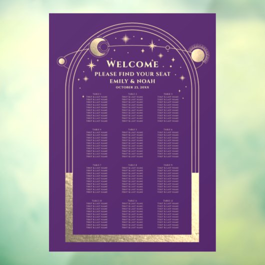 Mystieke Paarse Gouden Zon Maan Sterren Bruiloft Raamsticker (Vel 3)