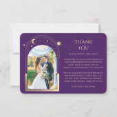 Mystieke Paarse Gouden Zon Maan Sterren Foto Bruil Bedankkaart (Voorkant)