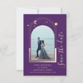 Mystieke Paarse gouden zon maan sterren ruimte Save The Date (Voorkant)