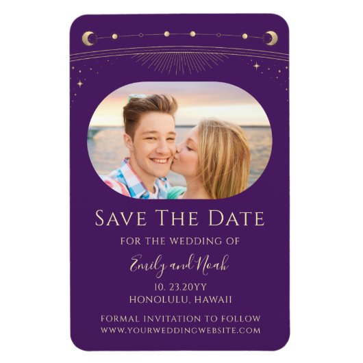 Mystieke Paarse gouden zon maansterren sparen de d Magneet (Verticaal)