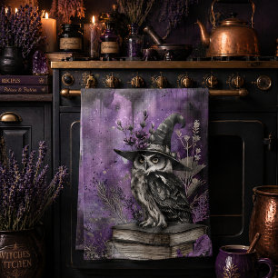 Mystieke Paarse Heksen Uil Kunst Theedoek
