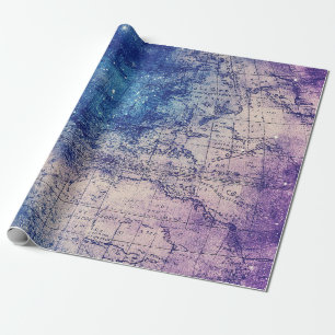 Mystieke Paarse Hemelkaart Wereldkaart Cadeaupapier