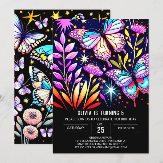 Mystieke Paarse Online Vlinder Verjaardag Kaart (Voorkant / Achterkant)