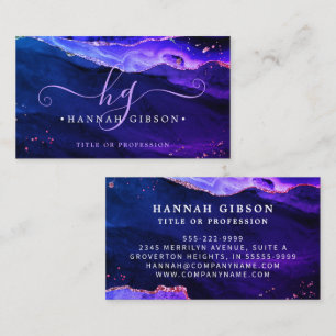 Mystieke Paarse Roze Blauwe Agaat Script Monogram Visitekaartje