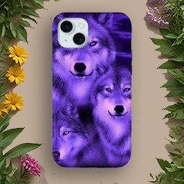 Mystieke Paarse Wolven - Vet Grafisch Ontwerp iPhone 15 Mini Hoesje
