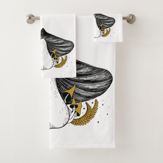 Mystieke paddenstoel & maan fasen Badkamer handdoe Bad Handdoek (Insitu)