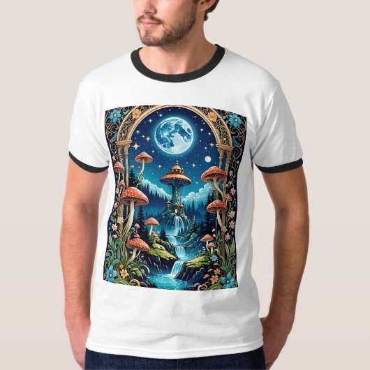 Mystieke paddenstoel Waterval Forest T-shirt (Voorkant)