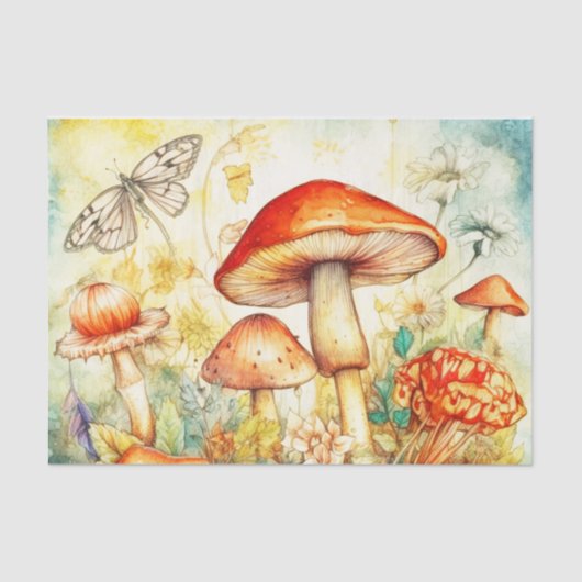 Mystieke Paddenstoelen en Graceful Moth Decoupage Tissuepapier (Voorkant)