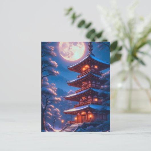 Mystieke Pagode Onder de Maanhemel Briefkaart (Staand voorkant)