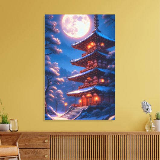 Mystieke Pagode Onder de Maanhemel Canvas Afdruk (Insitu (Woonkamer))
