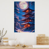 Mystieke Pagode Onder de Maanhemel Poster (Keuken)
