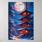 Mystieke Pagode Onder de Maanhemel Poster (Voorkant)