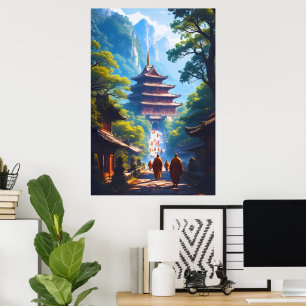 Mystieke Pagode Pad bij Zonsopgang Poster
