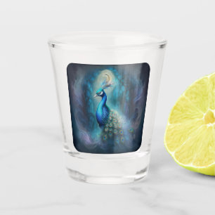 Mystieke pauw in betoverd bos shot glas
