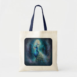 Mystieke pauw in betoverd bos tote bag
