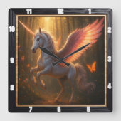 Mystieke Pegasus Woodland Fantasy Vierkante Klok (Voorkant)