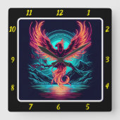 Mystieke Phoenix boven Starlit Valley Vierkante Klok (Voorkant)