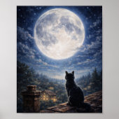 Mystieke Poster Kunst van Zwarte Kat Volle Maan Na (Voorkant)