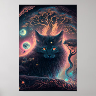 Mystieke Poster van Zwarte Kat Hekserij Kunst 1