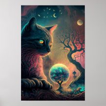 Mystieke Poster van Zwarte Kat | Hekserij Kunst 3