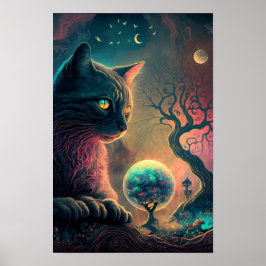 Mystieke Poster van Zwarte Kat | Hekserij Kunst 3
