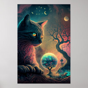 Mystieke Poster van Zwarte Kat Hekserij Kunst 3