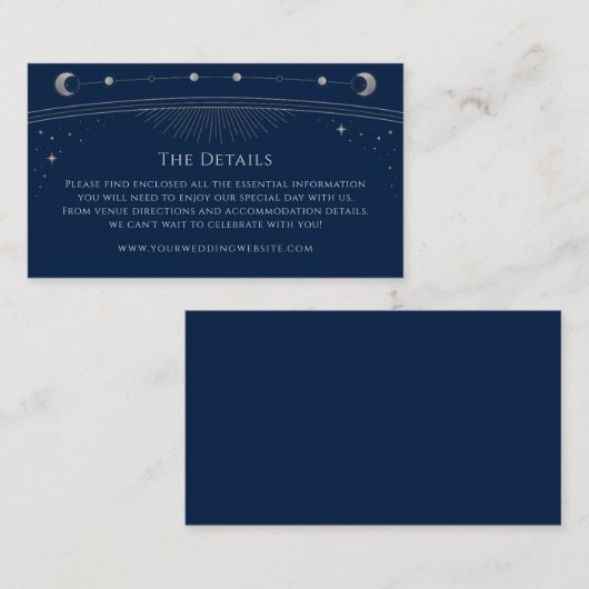 Mystieke Pruim Goud Bruiloft Details Zon Maan Ster Informatiekaartje (Voorkant / Achterkant)