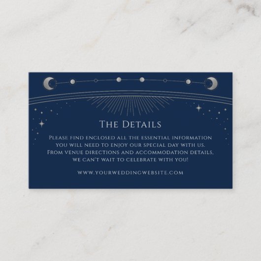 Mystieke Pruim Goud Bruiloft Details Zon Maan Ster Informatiekaartje (Voorkant)