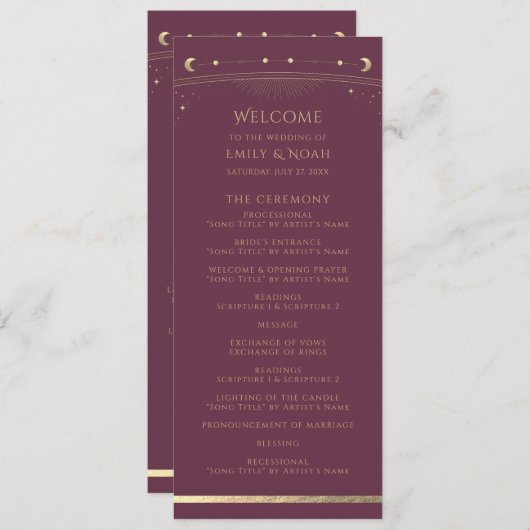 Mystieke pruim goud zon maan astronomie ruimte programmakaart (Voorkant / Achterkant)