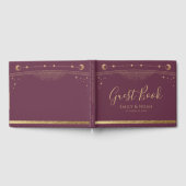 Mystieke Pruim Goud Zon Maan Sterren Bruiloft Gastenboek (Volledig)