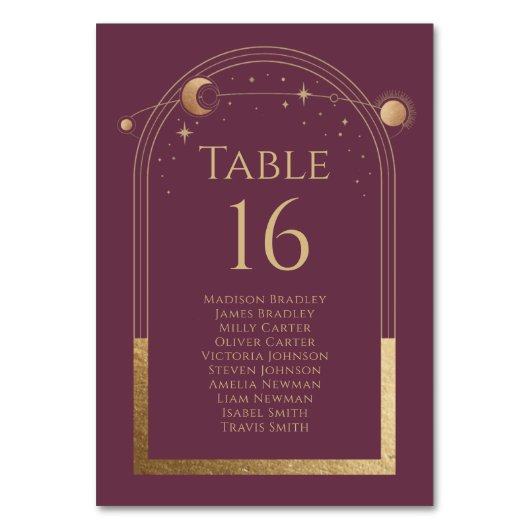 Mystieke Pruim Goud Zon Maan Sterren Bruiloft Kaart (Voorkant)