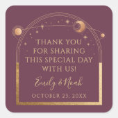 Mystieke Pruim Goud Zon Maan Sterren Bruiloft Vierkante Sticker (Voorkant)