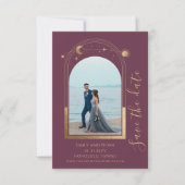 Mystieke pruim gouden hemelse trouwfoto save the date (Voorkant)