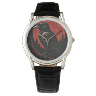 Mystieke Raaf Onder de Bloedmaan – Donkere Fantasy Horloge