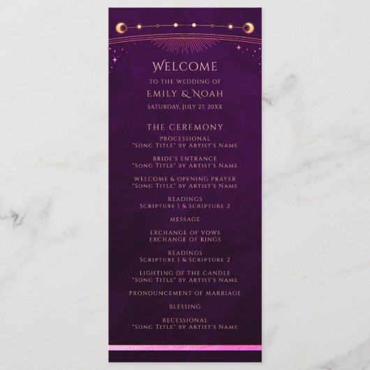 Mystieke Rainbow Deep Plum Zon Maan Astronomie Programmakaart (Voorkant)