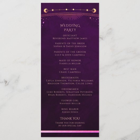 Mystieke Rainbow Deep Plum Zon Maan Astronomie Programmakaart (Achterkant)