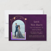 Mystieke Rainbow Deep Plum Zon Maan Star Space Save The Date (Voorkant)