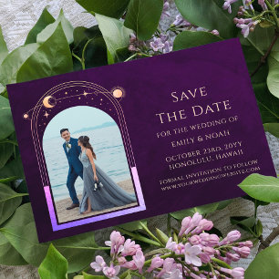 Mystieke Rainbow Deep Plum Zon Maan Star Space Save The Date