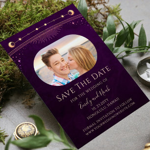 Mystieke Rainbow Deep Plum Zon Maan Star Space Save The Date