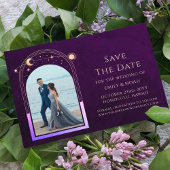 Mystieke Rainbow Deep Plum Zon Maan Star Space Save The Date