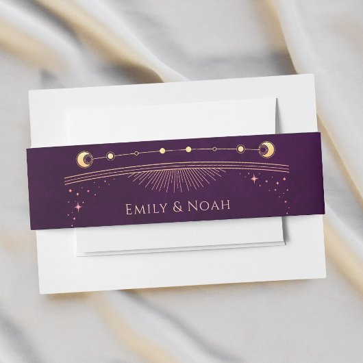 Mystieke Rainbow Deep Plum Zon Maan Sterren Uitnodigingen Wikkel