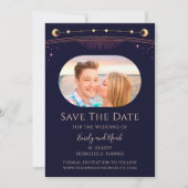 Mystieke Rainbow Navy Blue Sun Moon Star Space Save The Date (Voorkant)
