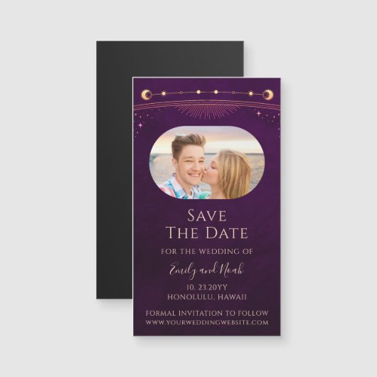 Mystieke Rainbow Plum Sun Moon Star Save The Date (Voorkant / Achterkant)
