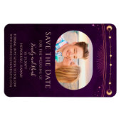 Mystieke Rainbow Plum Sun Moon Star Save The Date Magneet (Horizontaal)