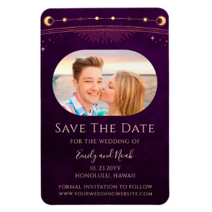 Mystieke Rainbow Plum Sun Moon Star Save The Date Magneet