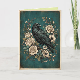 Mystieke Raven Boho Bloemen Kunstkaart Kaart