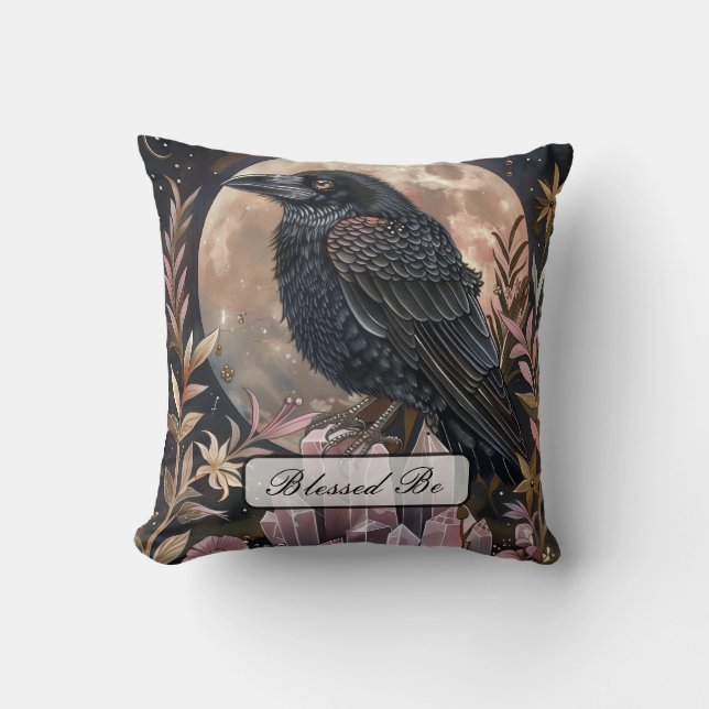 Mystieke Raven Crystal Kussen (Voorkant)