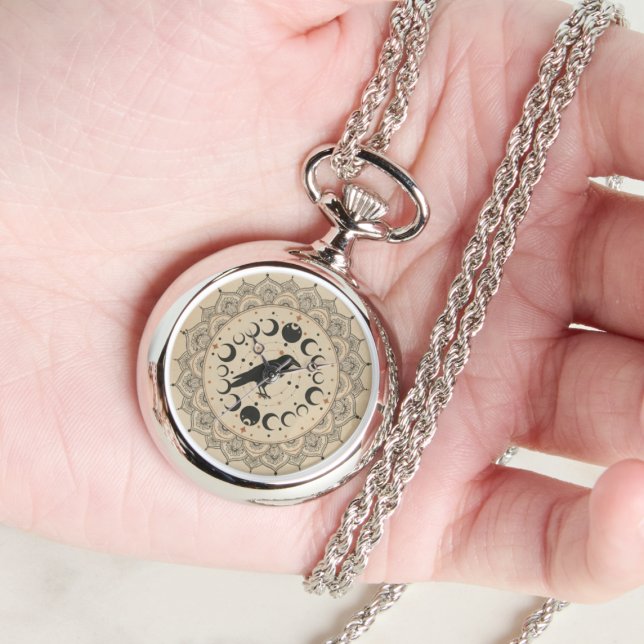 Mystieke Raven Maanfase Mandala Hemelse Kunst Horloge (Gothic raven watch)