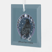 Mystieke Raven Maanfasen Hemelachtige Nachtelijke Glas Ornament (Voorkant links)