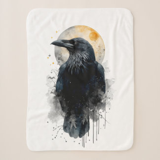 Mystieke Raven Waterverf Kunst | Gothische Maan Kr Sherpa Deken